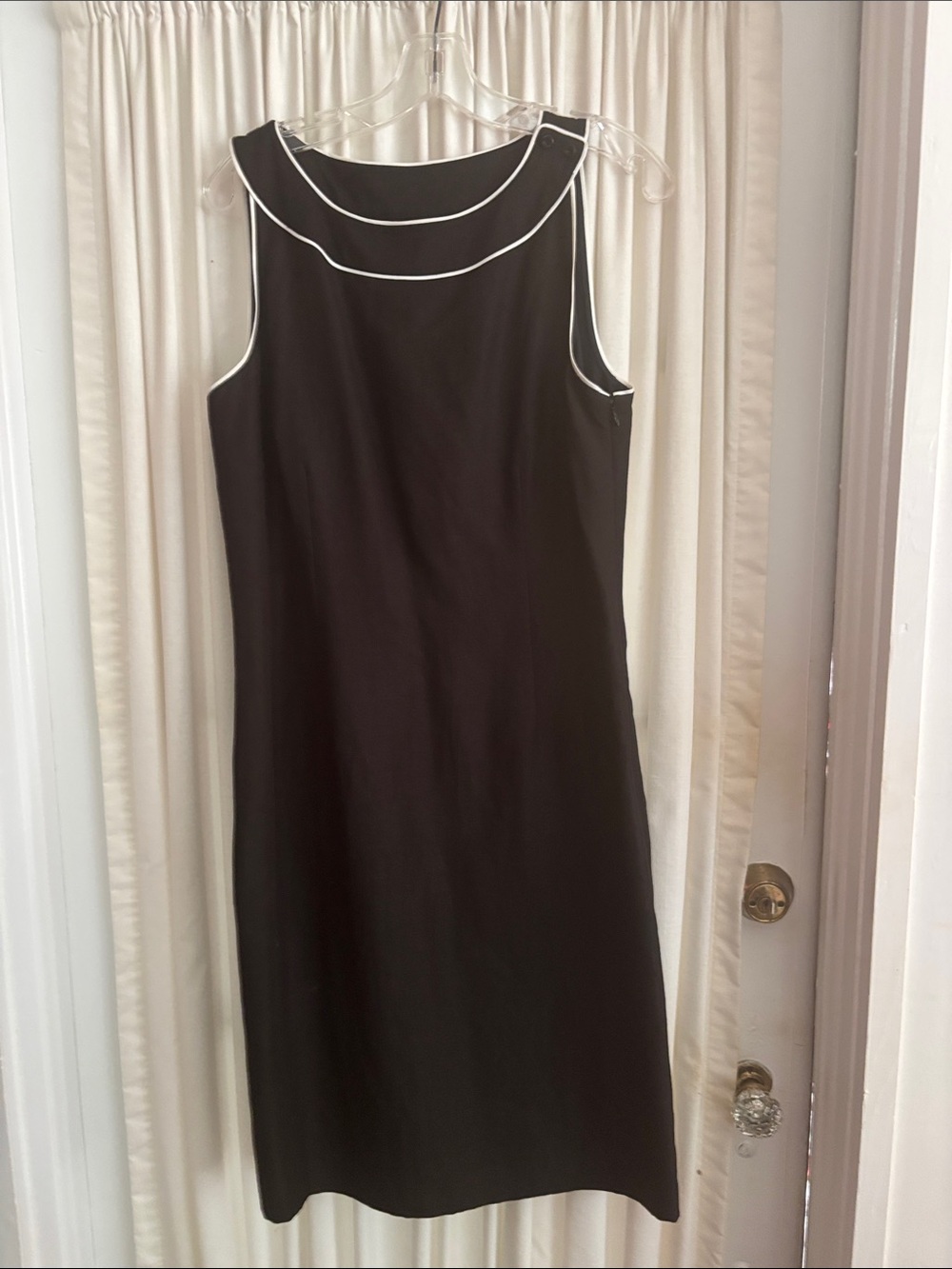 LOFT Black Midi Dress with White Piping